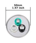 Top view of 35/5 MFD Dual Run Start Capacitor 370V/440V CBB65, showing terminal layout and 50mm diameter.