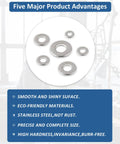 Flat washers, 304 stainless steel, 7/16 in outer diameter, 6 washers shown