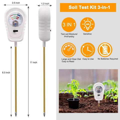 Three In One Soil Test Kit For Moisture PH And Fertility With Easy To Read Readouts For Garden Lawn Farm Use Indoors Or Outdoors Snow Glow White