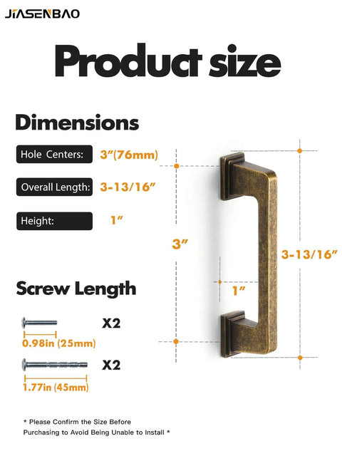 Dimensions of 10 Pack Antique Brass Cabinet Pulls With 3 Inch Center Hole Retro Vintage Square Drawer Pulls for Cabinets