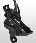 Close-up of Deore M6120 Hydraulic Disc Brake Front Post Mount Black Resin Pads Included Caliper, side view