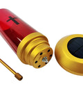 Solar Cross Cemetery Candle Holder And Lamp 26 Inch Ground Spike Graveside Light disassembled with red and gold components