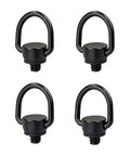 Four Pack Beefed Up Stainless Steel D Ring Screw Adapter Kit For Cameras With Soft Cushion Base and Hassle Free One Quarter Twenty Thread Mount For Tripods Selfie Sticks Gimbals And Photography Strap Gear In Classic Black lying flat.