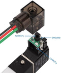 DIY Friendly 5 Way 2 Position Pneumatic Solenoid Valve With DC 24V Actuation, showing wiring connections for installation.