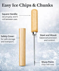 Heavy Duty Ice Pick With Safety Cover, Solid Steel Construction And Wood Handle, with square handle and sharp point