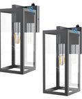 Dusk To Dawn Photocell Sensor Black Outdoor Wall Lantern With Clear Glass Shade Goes Perfect On Your Porch Entryway Or Doorway Auto Lights Up At Night And Shuts Off In Daylight Exterior Sconce Fixture Bulb Not Included, showing two lanterns with clear glass and black frame, suitable for outdoor use.