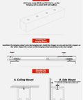 Heavy Duty Aluminum Barn Door Hardware Kit With Silent Ball Bearings And Smooth Gliding Rails For Wooden Walls That Boosts Storage And Looks Totally On Point installation guide showing drilling holes, hanging wheel, and mounting options.