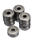 10 Pcs 623ZZ Deep Groove Ball Bearings Kit Double Shielded Carbon Steel Miniature Size 3x10x4mm For DIYers, Hobbyists, RC Cars And Precision Mechanisms, Smooth, Reliable Motion. 623ZZ bearings stacked on white background