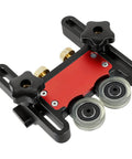 Double Wheel Bearing Stock Roller For Featherboards On Table Saws Router Tables And Band Saws Jig Guide Pro Grade Aluminum Alloy With Anodized Finish And Durable Polyurethane Wheels Spring Loaded For Smooth Feeding Built To Last, front view showcasing anodized finish and wheels.