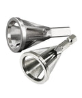 Deburring chamfer tool heads with hex shank, chrome finish for metal, plastic, wood, angled view