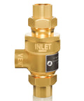 Front view of brass 1/2-inch backflow preventer with dual check valve and atmospheric vent; female union