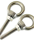 Heavy Duty M10 Shoulder Eye Bolt 304 Stainless Steel 4 Inch Lifting Ring 2 Pack Includes Nuts And Washers, detailed view of two eye bolts.