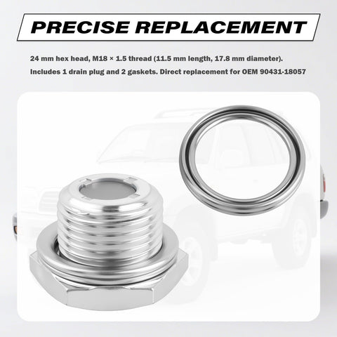 Rear Differential Drain Plug Kit With Two Washers Magnetic Drain Plug Replacement For OEM 90431 18057, Toyota Lexus use.