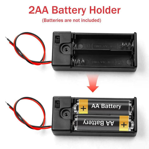 Shop Grade No Nonsense 3V AA Battery Holder Cases With Quick Connect Tinned Wire Leads And Snappy On Off Switch, showing 2AA battery holder.