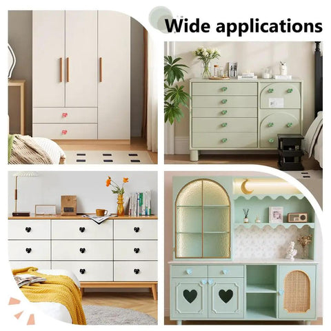 Heart Shaped Porcelain Cabinet Knobs Set 24 Pieces In 12 Colorways Ceramic Kitchen Dresser Knobs on different furniture pieces
