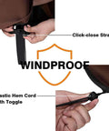 Detail of click-close strap and elastic hem cord on Waterproof Patio Furniture Cover With Padded Handles For Rectangular Dining Table And Chairs Heavy Duty 600D Oxford UV Stabilized And Weatherproof Coating Outdoor All Weather Protection For Table And Chairs Medium.
