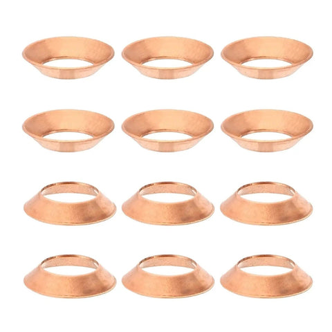 Premium Copper Flare Gasket Set Twelve Piece Hardware Kit For Sae 45 Degree Fittings Multi Size Tubing Plumbing Seal, showcasing twelve copper gaskets.