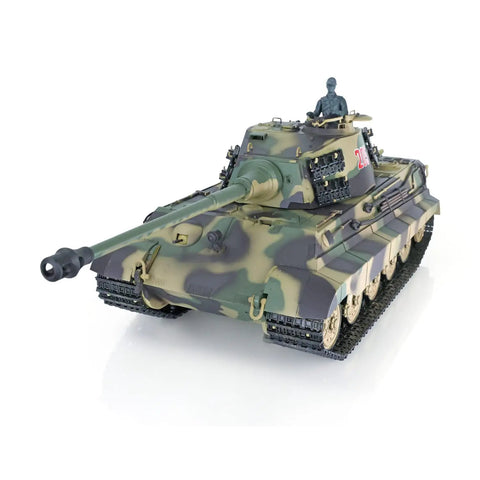 One Six Scale German King Tiger RC Tank RTR With 2.4G Radio ready, shown from front angle with turret and camouflage detail.