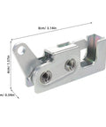 Push Button RV Cabinet Latch For Trailers And Motorhomes Galvanized Steel With Flush Mount Design One Handed Operation Easy Press To Close Mechanism Ideal For Emergency Access To Fuse Panels On Rough Rides shown with dimensions