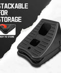 4 Pack Wheel Chocks For Travel Trailers And RVs, Non Slip Stackable And Lightweight Wheel Stoppers, black, shown stacked