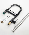 Kitchen Faucet with Pull Down Sprayer, Commercial Spring Single Handle Stainless Steel Sink Faucet, Two Function Spray Head, High Arc Single Hole Kitchen Faucet cUPC/NSF/NSF61 (Black) parts and accessories displayed.
