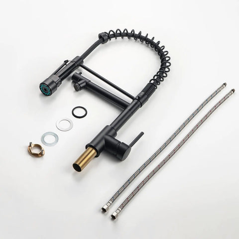 Kitchen Faucet with Pull Down Sprayer, Commercial Spring Single Handle Stainless Steel Sink Faucet, Two Function Spray Head, High Arc Single Hole Kitchen Faucet cUPC/NSF/NSF61 (Black) parts and accessories displayed.