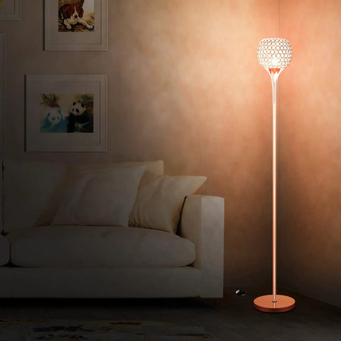 Crystal Floor Lamp In Rose Gold With Remote Control, Modern Standing Light For Living Room Or Bedroom, Includes Bulb, Slim Design, Quick Setup, Cozy Vibe And Ambient Glow To Elevate Any Space