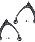 Front Upper Control Arm With Ball Joint Assembly For Chevy Tahoe Silverado Suburban 1500 Avalanche Cadillac Escalade ESV EXT GMC Sierra Yukon XL 1500 Heavy Duty Replacement Parts For Improved Handling And Ride, showing two black metal arms with ball joints