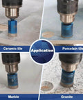 Diamond core drill bit set, 25mm, blue hex shank, 2-piece drilling set for ceramic, porcelain, marble, granite tiles.