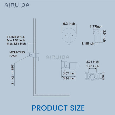 Round Single Function Shower Valve Trim Kit Wall Mount Brass Faucet Rough In Valve dimensions diagram in matte black finish