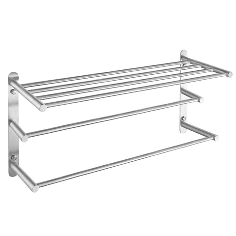 3 Tier Wall Mount Towel Rack With Double Bars 24 Inch Bathroom Storage Organizer In Brushed 304 Stainless Steel, Easy Install, Sturdy Wall Shelf