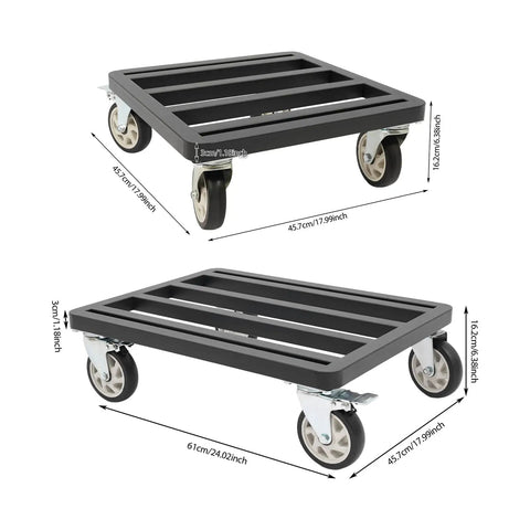 Heavy Duty Furniture Dolly With Smooth Rolling Locking Casters, Rock Solid Steel Folding Moving Platform, No Sweat Collapsible Hand Truck For Quick Sofa And Machine Moving, 1200 Lb Capacity showing dimensions.