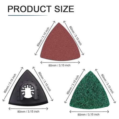 All In One 133 Piece Oscillating Tool Sanding Pads Kit With 125 Sandpapers 2 Triangular Sanding Pads And 6 Scrubbing Pads sizes