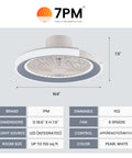Bladeless Ceiling Fan With LED Lights And Remote 20 Inch Low Profile Flush Mount product image with dimensions and features