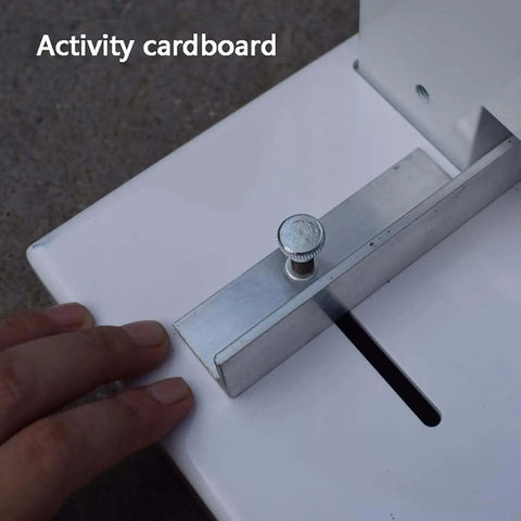 Close-up of the ruler and handle on a heavy duty portable handheld paper hole punch with 4mm 5mm 6mm 7mm 8mm holes, metal single hole punch.