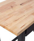 Close-up of 48 Inch Heavy Duty Mobile Workbench With 2 Drawers Solid Rubber Wood Top showing wood grain with black steel frame