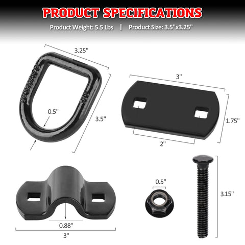 Heavy Duty Bolt On Forged D Ring Tie Down Anchors Tough As Nails With 12,000 Pound Break Strength For Trailers Trucks And Cargo Tie Downs Pack Of 4 Black Easy Install No Welding Required components and specifications