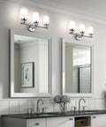 Three Light Chrome Bathroom Vanity Fixture With Dope Double Layer Anti Glare Shade for Mirror in modern double bathroom setup