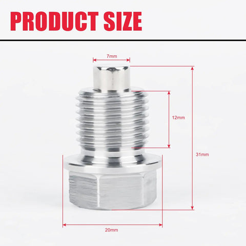 Magnetic Stainless Steel Oil Drain Plug M16 X 1.5 With Neodymium Magnet dimensions and size details.