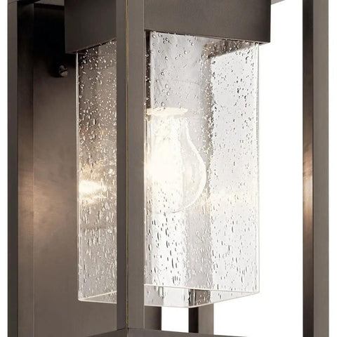 Close-up of Mercer 12 Inch Outdoor Wall Light One Light With Clear Seeded Glass In Olde Bronze Finish For Entryways Patios Porches And Garages
