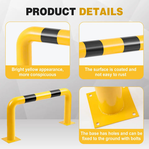 Heavy Duty Steel Machine Guard Barrier For Industrial Use, 48 Inch Long By 24 Inch High, yellow with black stripe detail, showing baseplate and coating