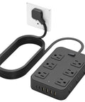18 In 1 Power Strip With 12 AC Outlets 6 USB Ports Surge Protector 5 Ft Extension Cord 1440 Joules Wide Voltage 120 To 240V ETL Listed For Home Office Kitchen Dorm Wall Desk Charging Station on wall