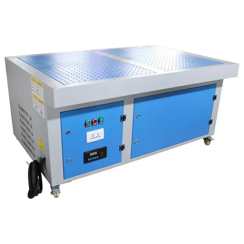 Rugged Metalworking Down Draft Table Dust Collector Vacuum featuring heavy-duty multi stage filtering, 1500x1000x750mm, blue steel body.