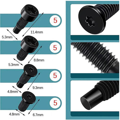Replacement Screws For Ring Video Doorbell 20Pcs Black 4 Size Set close-up showing black screws with T5 and T16 heads