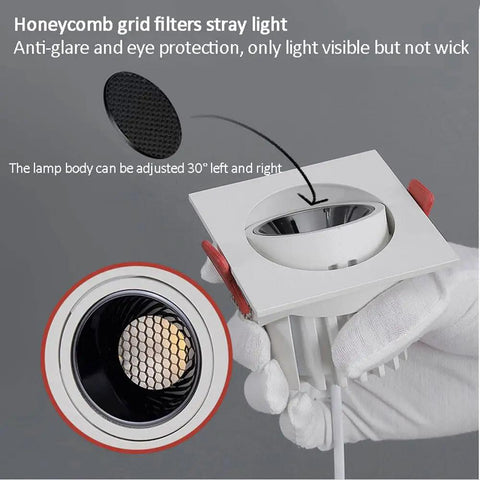 UWYTGF 3.3 Inch Retrofit Led Recessed Light with honeycomb grid for glare reduction, adjustable 30 degrees, anti-glare design.