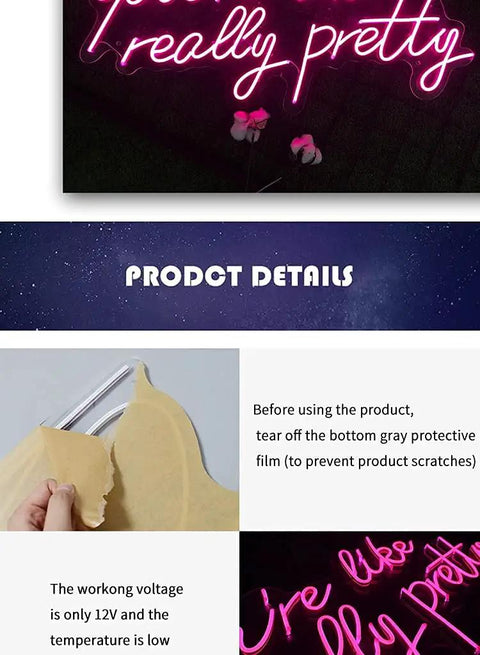 Youre Really Pretty Led Neon Sign Pink Neon Light For Bachelorette Party Engagement Party Birthday Lit Wall Decor And Home Decor 25.6 By 11.81 Inches Led Tube Sign with product details and installation guide
