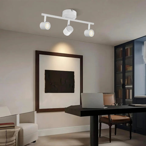 Arcfox 24W Three Light LED Track Lighting Kit with Dimmable Rotatable Heads 3000K installed in modern office setting