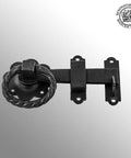Black Wrought Iron Floral Ring Pull Gate Latch for Fence and Door with Mounting Hardware, dual direction opening, rust resistant