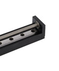 Heavy Duty Linear Stage Actuator With 200mm Stroke And T6x1 Lead Screw Stepper Motor Driven Rail Guide close-up view of lead screw and rail.