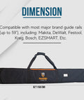 Beefy Heavy Duty Guide Rail Bag For Track Saw Guides Up To 59 Inches, made of Premium 600D Polyester, shown with dimensions.